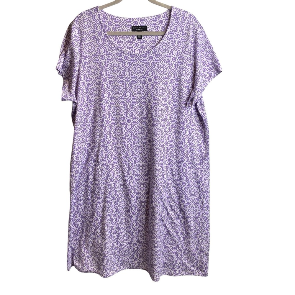 Susan Graver Women's Purple Geometric Print T Shirt Shift Dress‎ Size 1X Petite